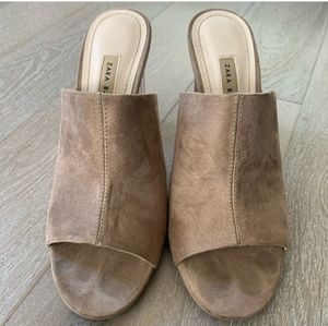 Zara suede heeled mules, taupe, 39